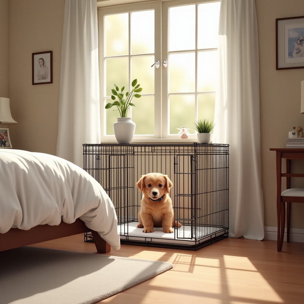 caisse pour chien dans la chambre