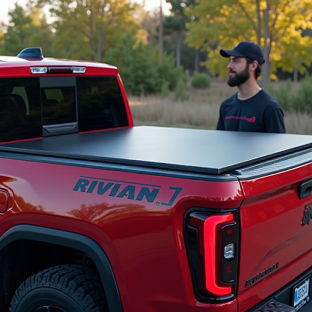 copertura manuale per il cassone del Rivian R1T