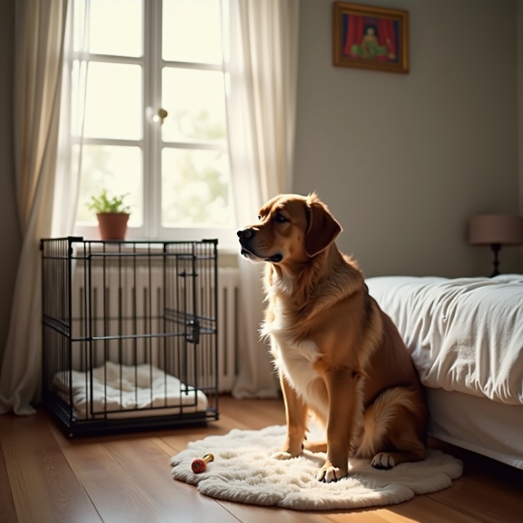 caisse pour chien dans la chambre